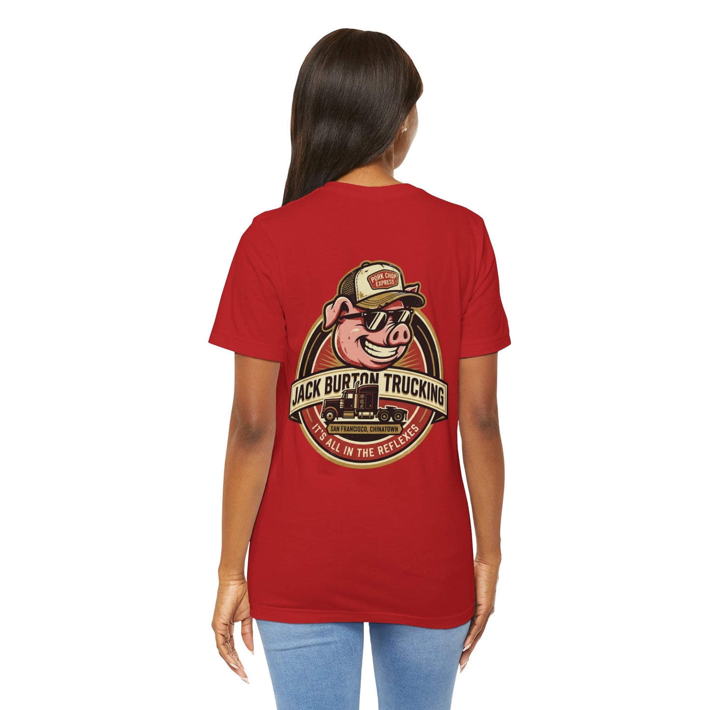 Jack Burton Trucking Pig Logo T-Shirt — 'It's All in the Reflexes' Vintage Truck Driver Tee
