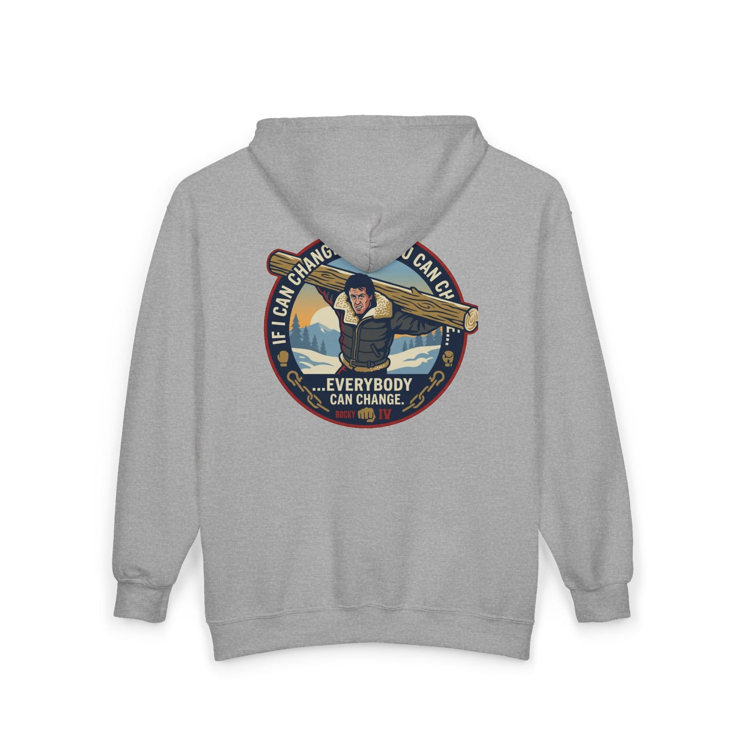 "Everybody Can Change" Underdog Montage Full-Zip Hoodie — Retro 90's Inspirational Zip-Up Lifting Sweatshirt