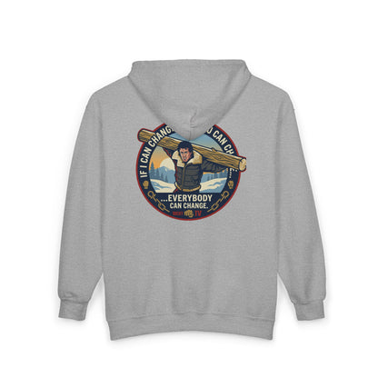 "Everybody Can Change" Underdog Montage Full-Zip Hoodie — Retro 90's Inspirational Zip-Up Lifting Sweatshirt