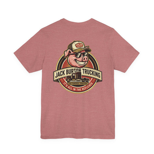 Jack Burton Trucking Pig Logo T-Shirt — 'It's All in the Reflexes' Vintage Truck Driver Tee