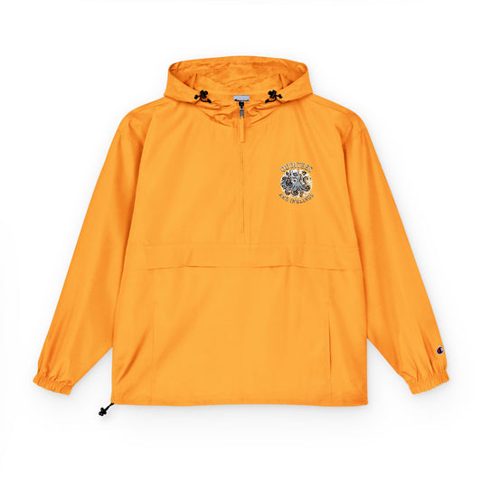 Anorak Jacket - Yellow Packable Hooded Windbreaker with Small Floral Patch